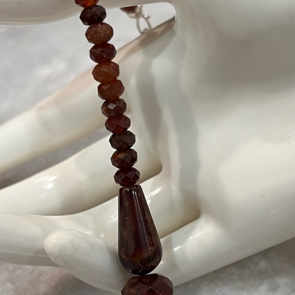 Hessonite Faceted Bead Sterling Silver Necklace - Picture 4 of 13
